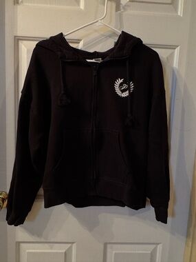 VS PINK Black Full Zip Hoodie - Laurel Wreath Logo